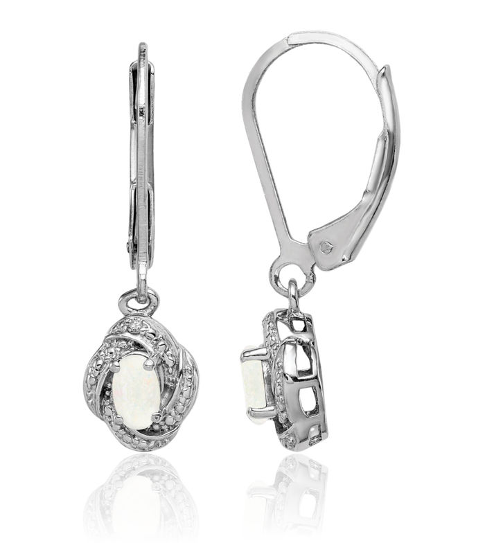 925 Sterling Silver Diamond Lab Opal Drop Dangle Earrings October Birthstone Jewelry