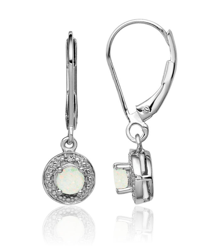 925 Sterling Silver Diamond Lab Opal Drop Dangle Earrings October Birthstone Jewelry