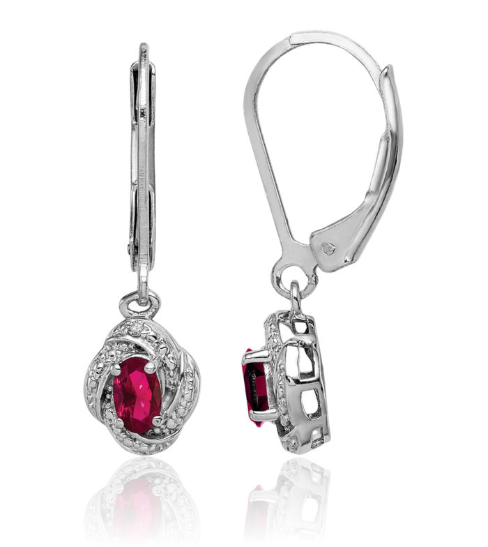 925 Sterling Silver Diamond Lab Red Ruby Drop Dangle Earrings July Birthstone Jewelry