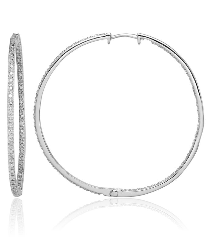 925 Sterling Silver Diamond Large Hoop Earrings