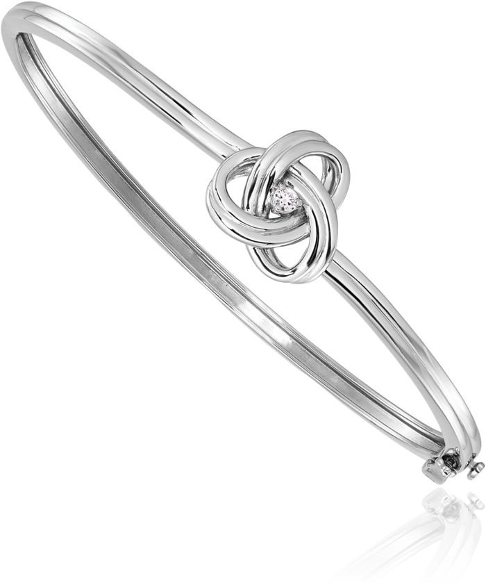 925 Sterling Silver Diamond Love Knot Bangle Charm Bracelet