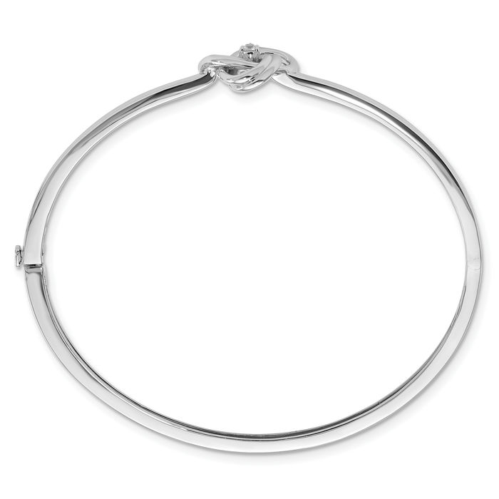 925 Sterling Silver Diamond Love Knot Bangle Charm Bracelet