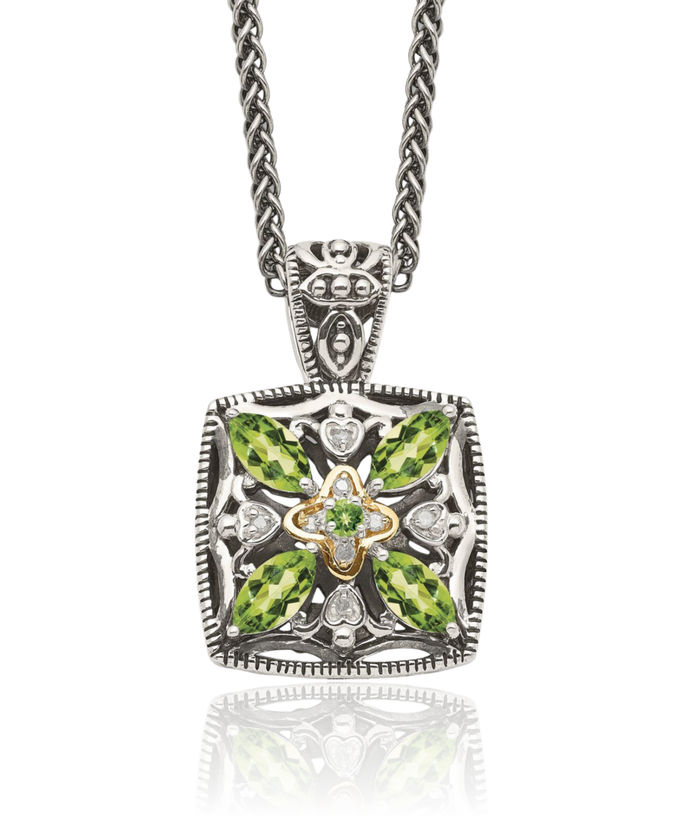 925 Sterling Silver Vintage Diamond Marquise Green Peridot Chain Necklace Gemstone Pendant Charm