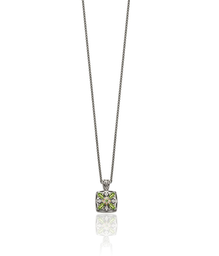 925 Sterling Silver Vintage Diamond Marquise Green Peridot Chain Necklace Gemstone Pendant Charm