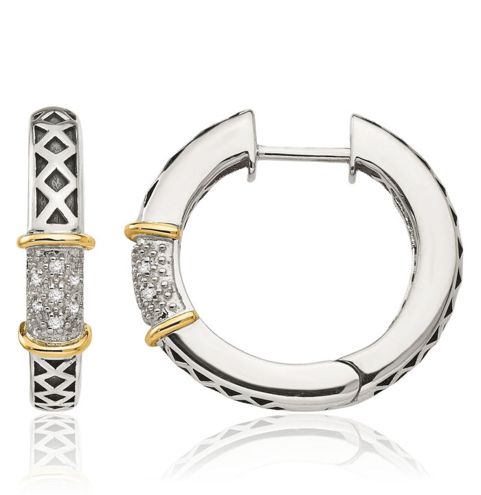 925 Sterling Silver Vintage Diamond Medium Hoop Earrings