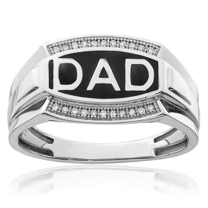 925 Sterling Silver Diamond Mens Dad Ring