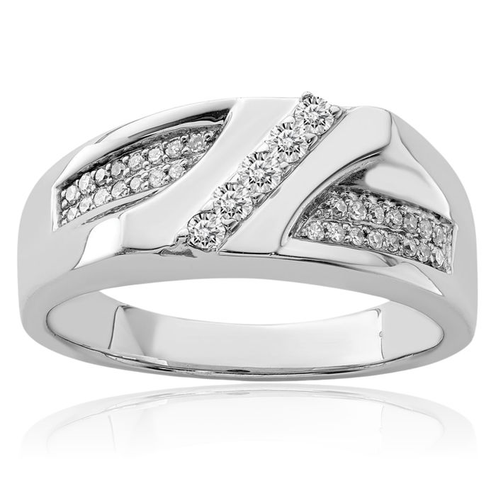 925 Sterling Silver Diamond Mens Ring