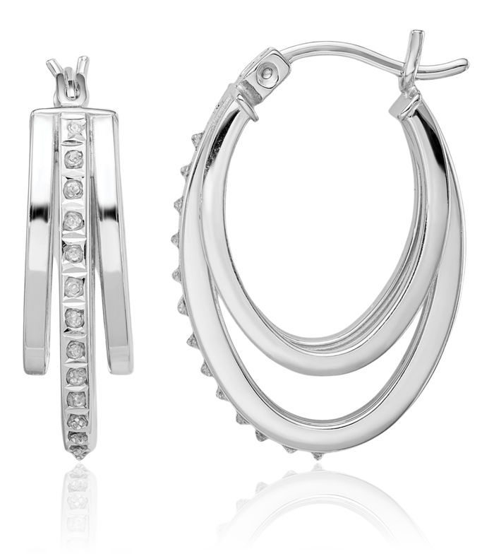 925 Sterling Silver Diamond Multi Medium Hoop Earrings