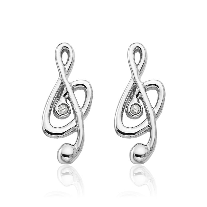 925 Sterling Silver Diamond Music Stud Earrings