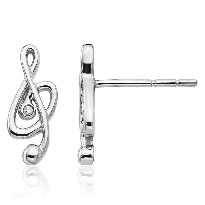 925 Sterling Silver Diamond Music Stud Earrings