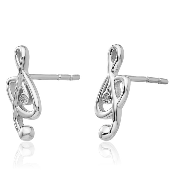 925 Sterling Silver Diamond Music Stud Earrings