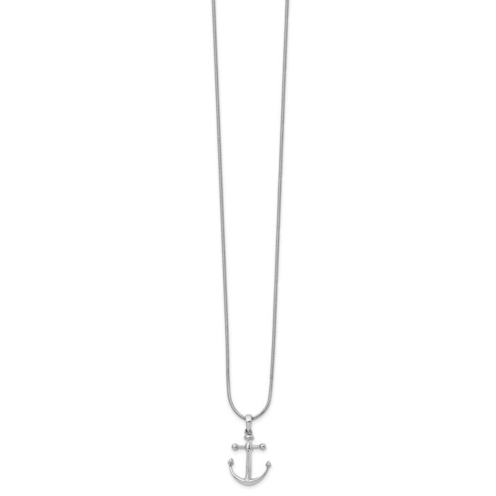 925 Sterling Silver Diamond Anchor Mariner Link Chain Necklace