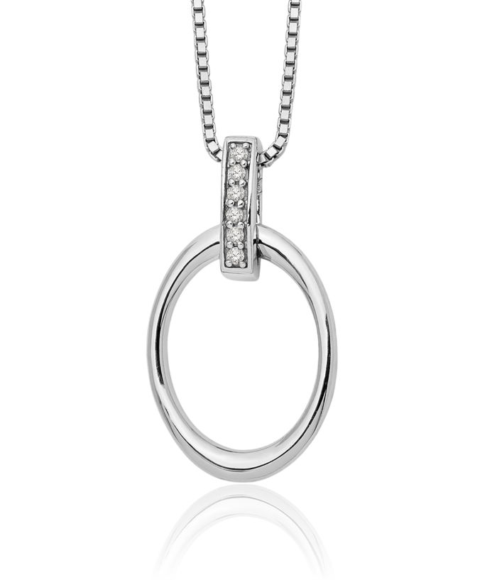 925 Sterling Silver Diamond Oval Chain Geometric Necklace