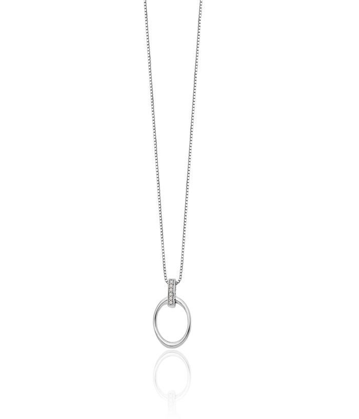 925 Sterling Silver Diamond Oval Chain Geometric Necklace