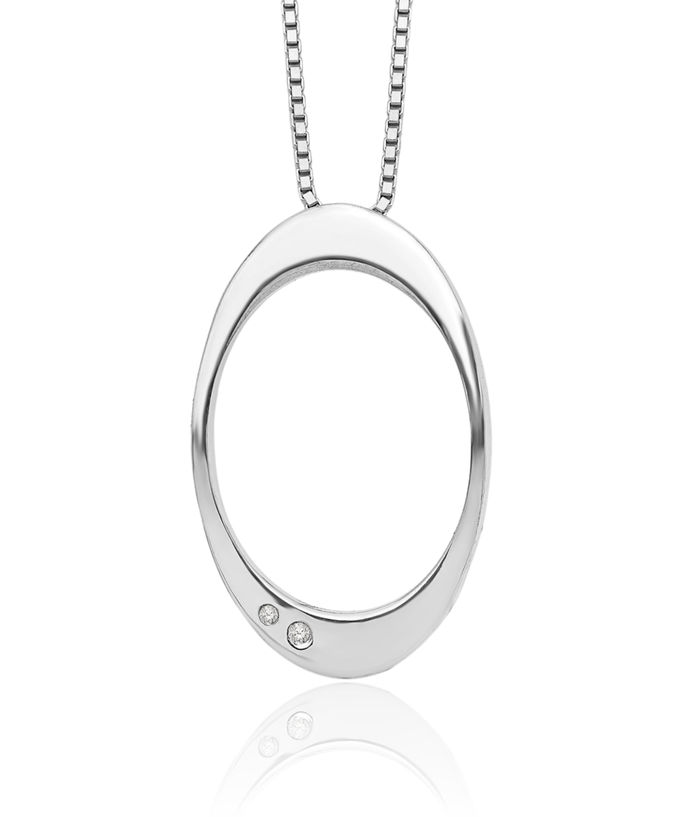 925 Sterling Silver Diamond Oval Chain Geometric Necklace