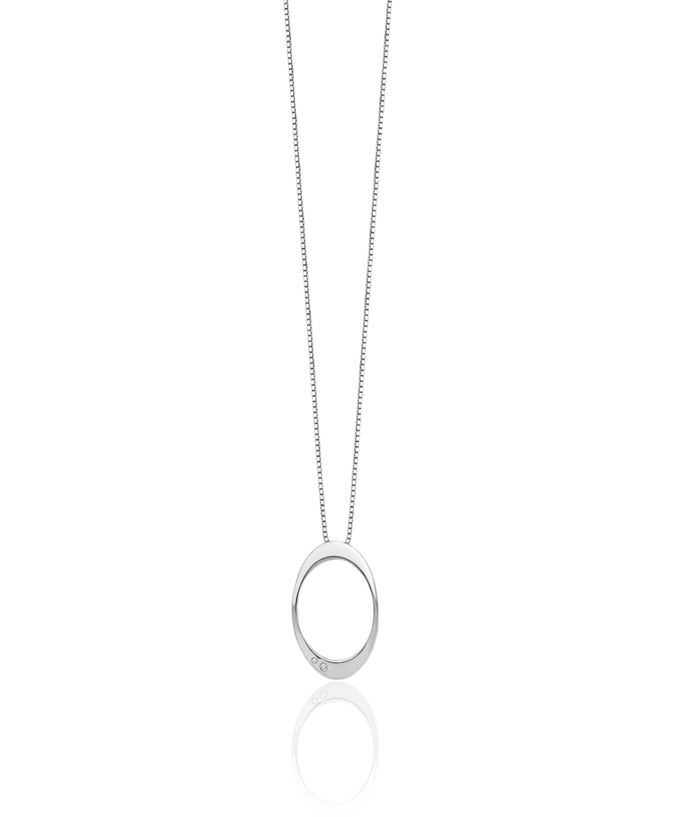 925 Sterling Silver Diamond Oval Chain Geometric Necklace