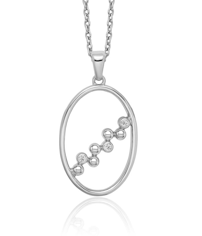 925 Sterling Silver Diamond Oval Chain Geometric Necklace