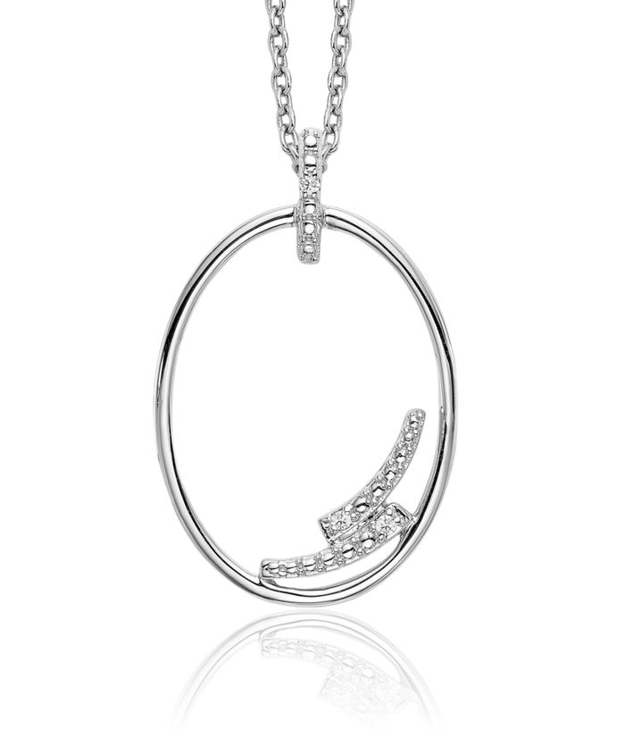 925 Sterling Silver Diamond Oval Chain Geometric Necklace