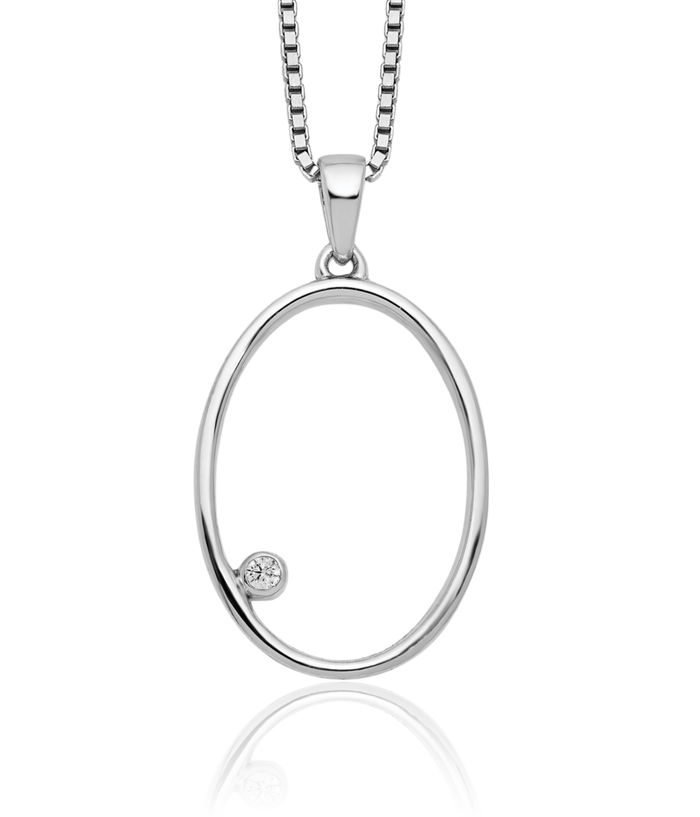 925 Sterling Silver Diamond Oval Chain Geometric Necklace