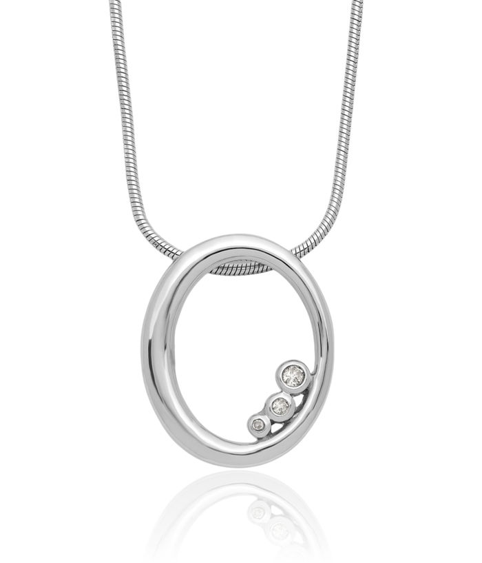 925 Sterling Silver Diamond Oval Chain Geometric Necklace