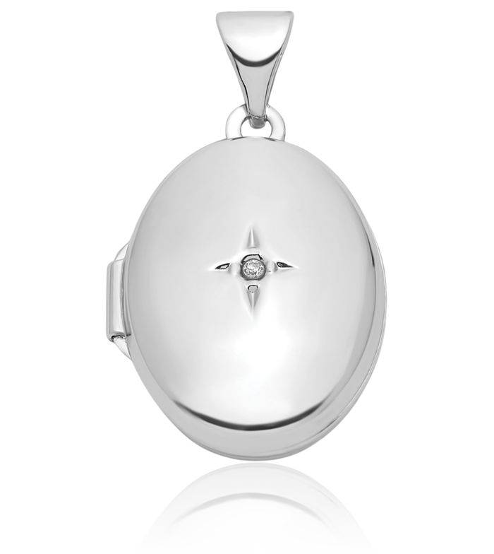 925 Sterling Silver Diamond Oval Personalized Photo Locket Necklace Picture Pendant Charm