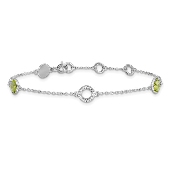 925 Sterling Silver Diamond Peridot Tennis Bracelet - Picture 10 of 12