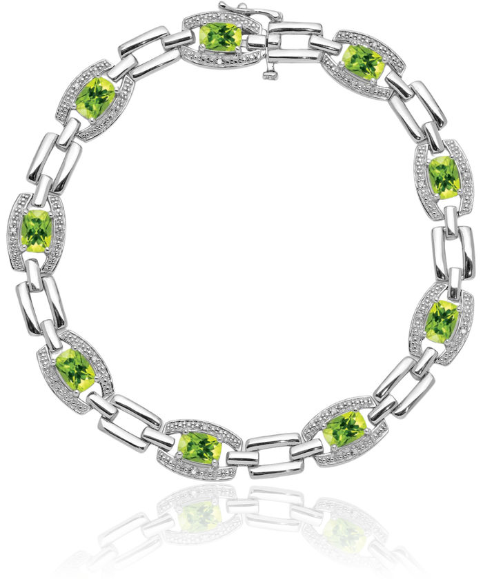 925 Sterling Silver Diamond Green Peridot Chain Gemstone Tennis Bracelet