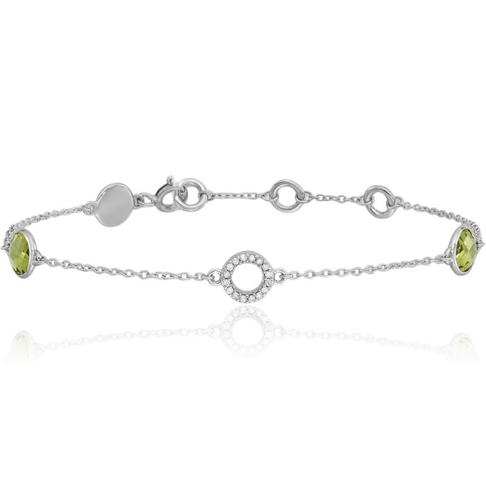 925 Sterling Silver Diamond Green Peridot Chain Gemstone Tennis Bracelet