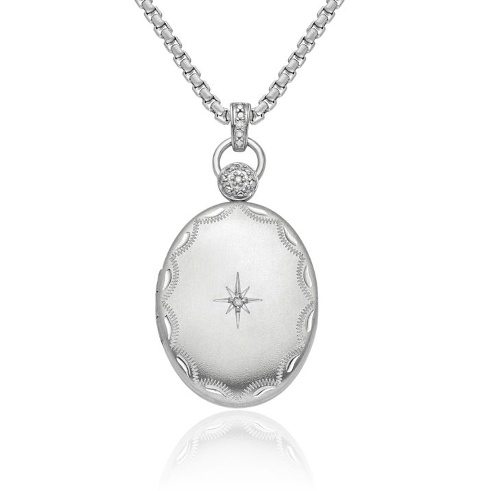 925 Sterling Silver Diamond Personalized Photo Locket Necklace Picture Pendant Charm