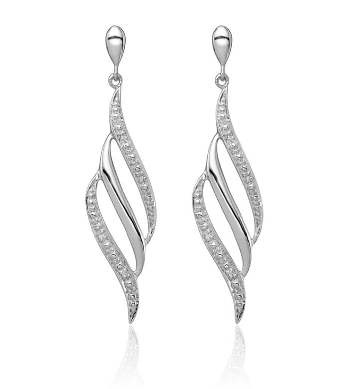 925 Sterling Silver Diamond Post Drop Dangle Earrings