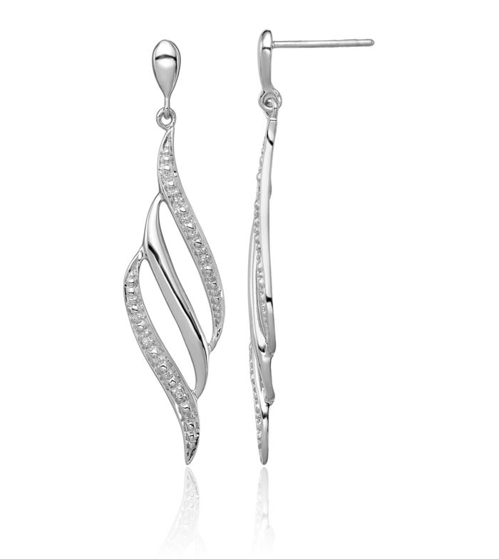 925 Sterling Silver Diamond Post Drop Dangle Earrings