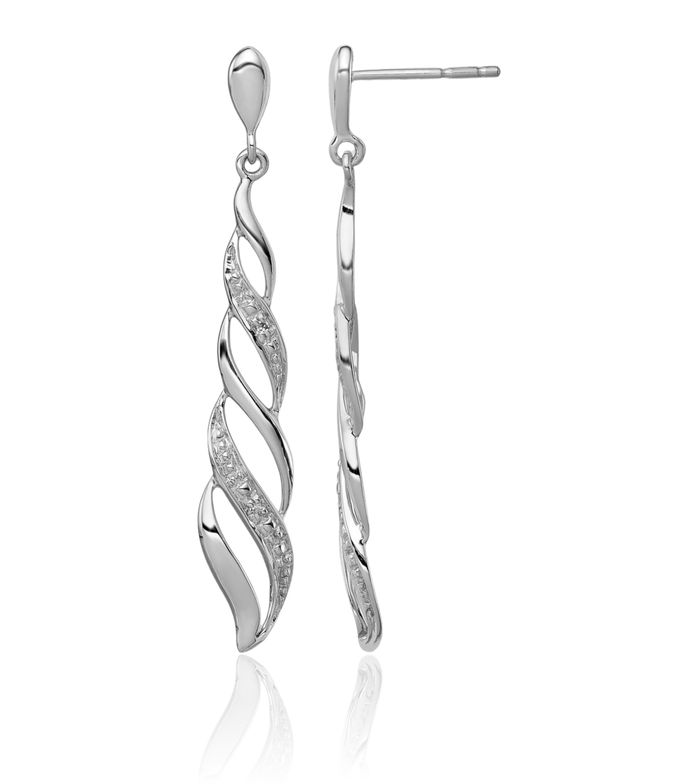 925 Sterling Silver Diamond Post Drop Dangle Earrings