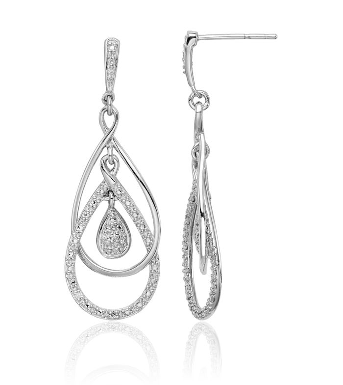 925 Sterling Silver Diamond Post Drop Dangle Earrings