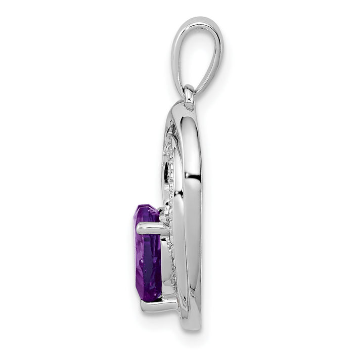 925 Sterling Silver Diamond Purple Amethyst Heart Necklace Charm Gemstone Pendant February Birthstone Jewelry