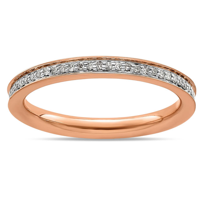 925 Sterling Silver Diamond Rose Pink Gold Stacking Wedding Band Ring