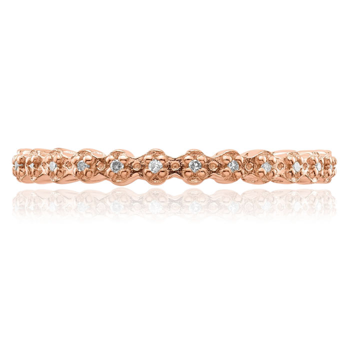 925 Sterling Silver Diamond Rose Pink Gold Stacking Wedding Band Ring