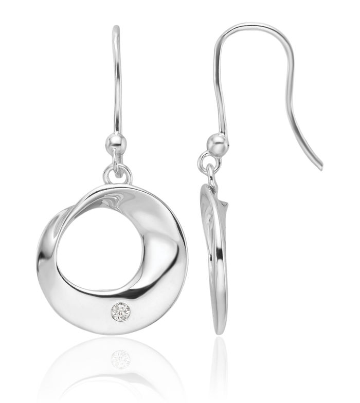 925 Sterling Silver Diamond Circle Round Shepherds Hook Drop Dangle Earrings