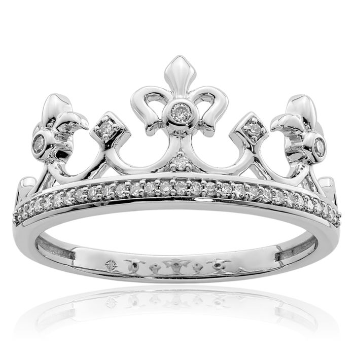 925 Sterling Silver Diamond Royal Princess Crown Ring