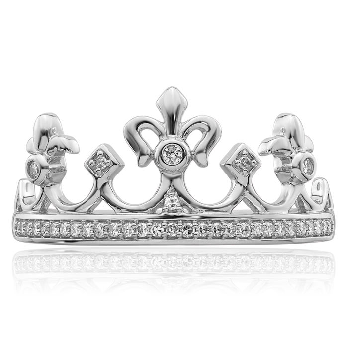 925 Sterling Silver Diamond Royal Princess Crown Ring