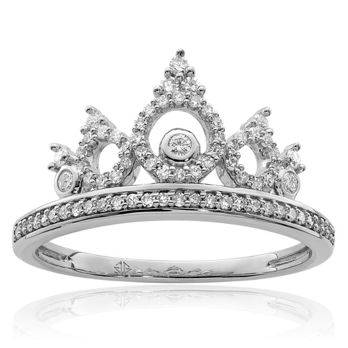 925 Sterling Silver Diamond Royal Princess Crown Ring