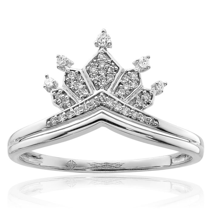 925 Sterling Silver Diamond Royal Princess Crown Ring