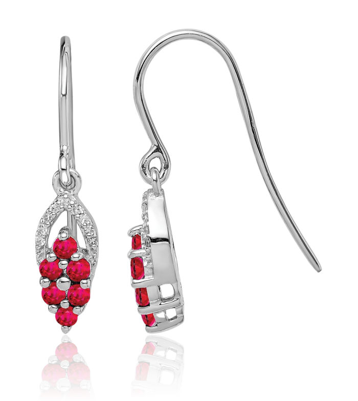 925 Sterling Silver Diamond Red Ruby Drop Dangle Earrings July Birthstone Jewelry