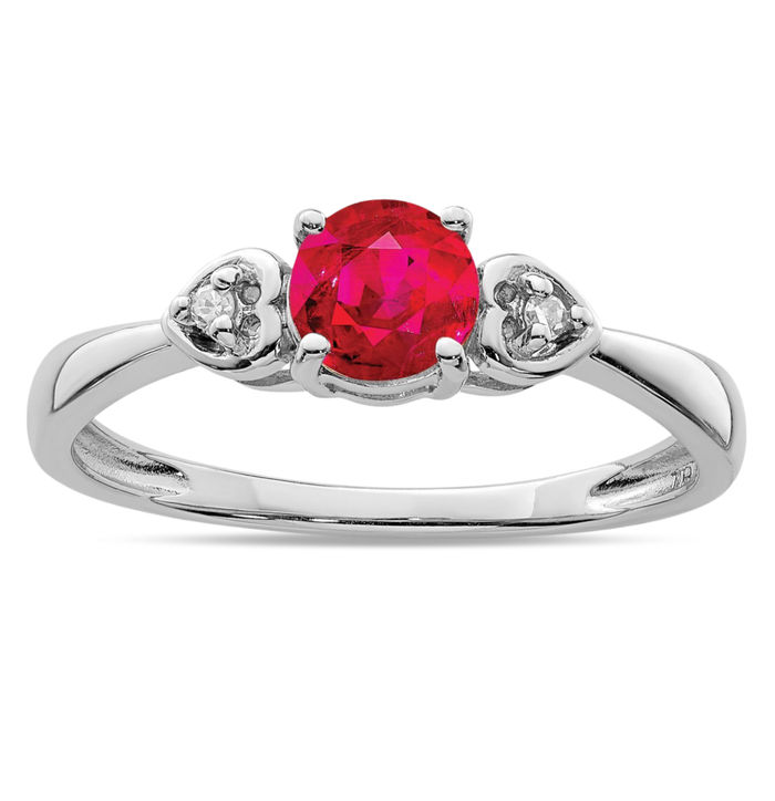 925 Sterling Silver Diamond Red Ruby Ring Gemstone Band