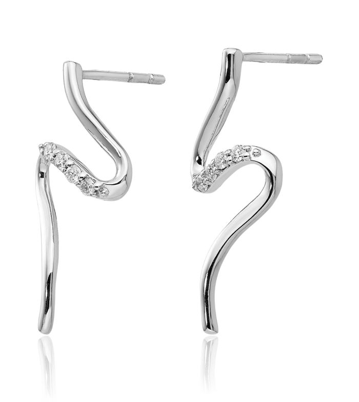 925 Sterling Silver Diamond Post S Drop Dangle Earrings