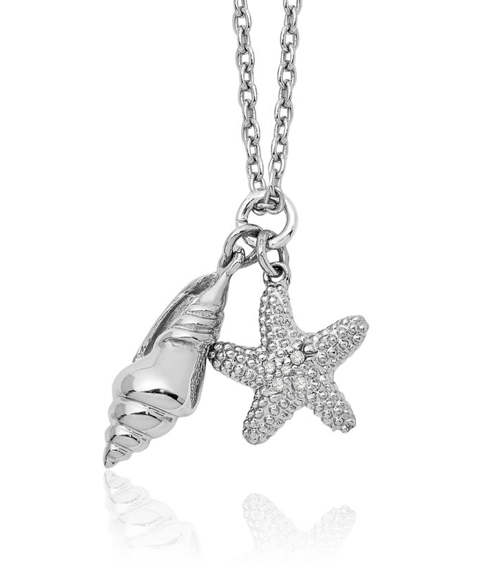 925 Sterling Silver Diamond Shell Starfish Chain Necklace