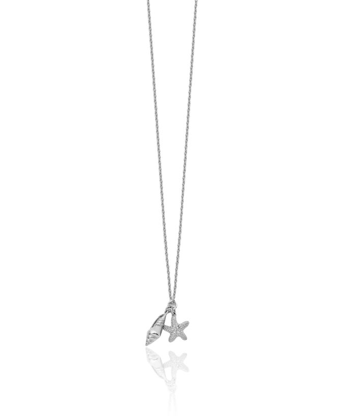 925 Sterling Silver Diamond Shell Starfish Chain Necklace