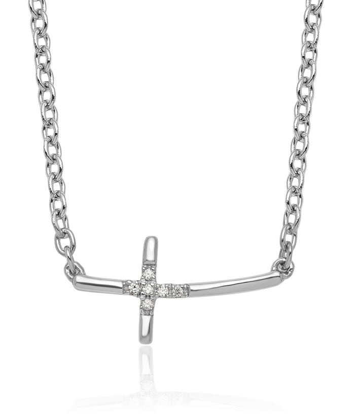 925 Sterling Silver Diamond Sideways Holy Cross Chain Necklace