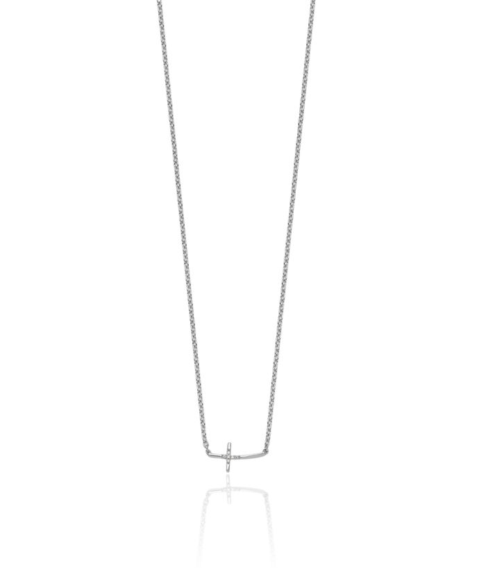 925 Sterling Silver Diamond Sideways Holy Cross Chain Necklace