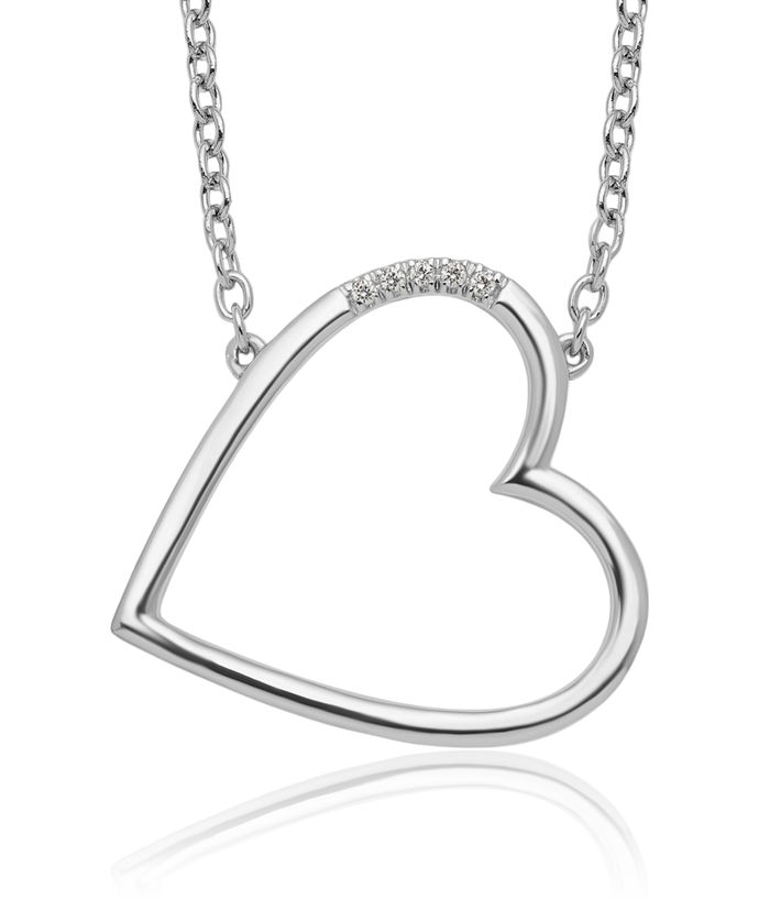 925 Sterling Silver Diamond Sideways Heart Chain Necklace