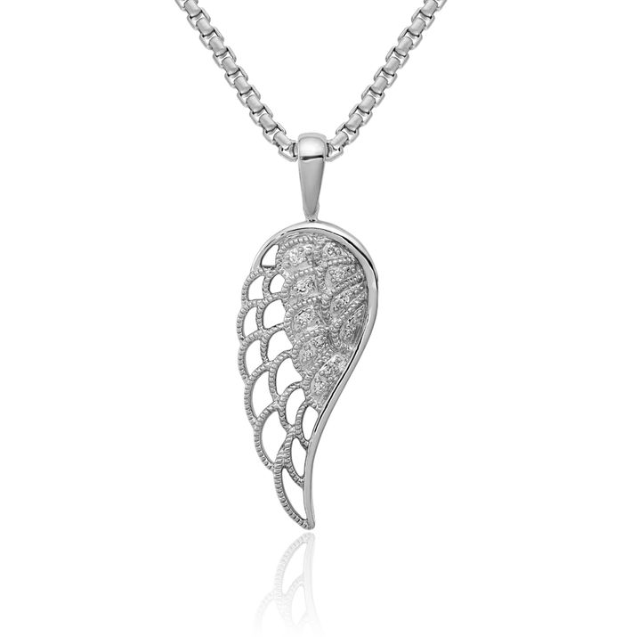 925 Sterling Silver Diamond Single Guardian Angel Wings Wing Necklace Protect Us Cherub Pendant Religious Charm